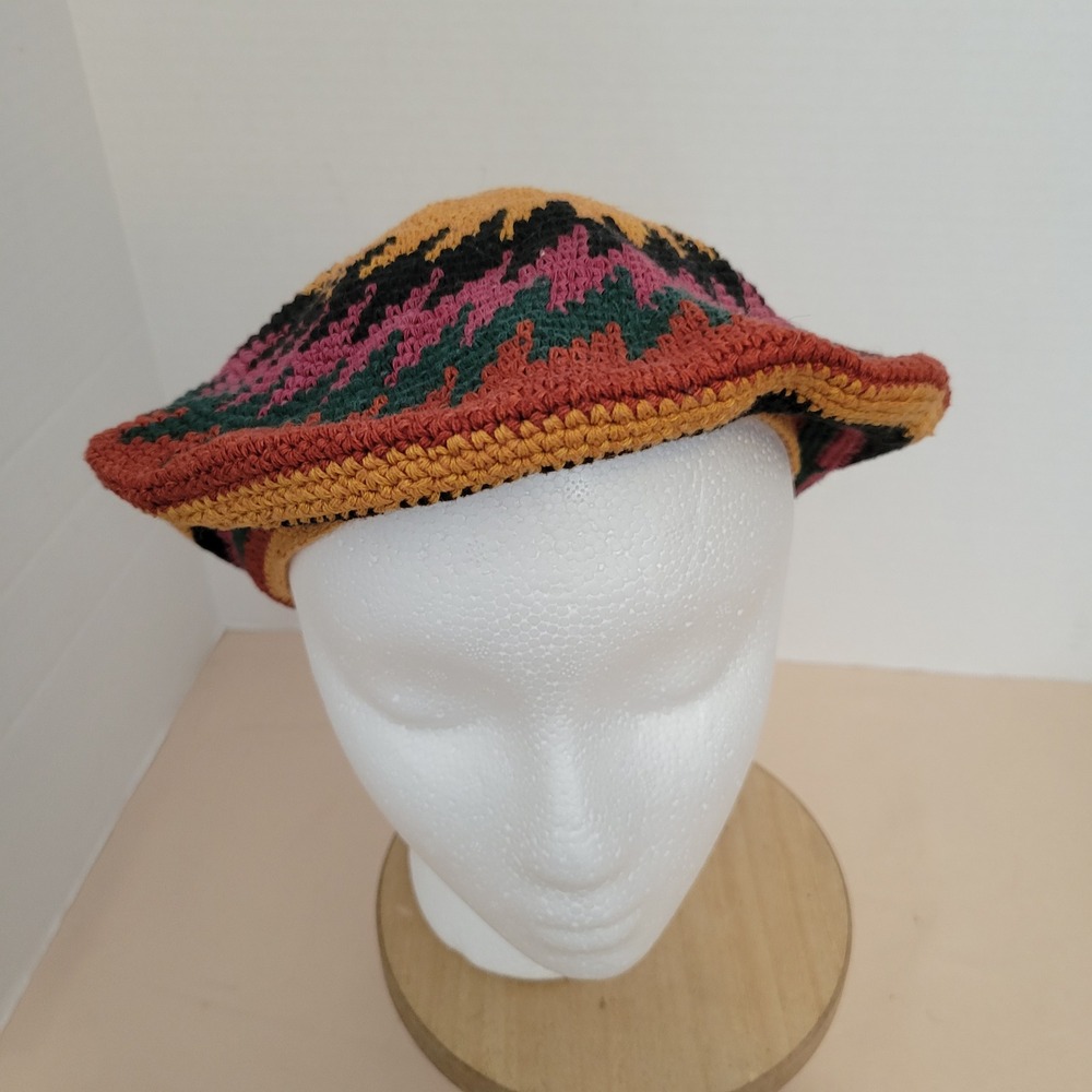 Vintage Handmade Crochet Beret Multi Color Sunburst Boho Slouchy Tam Hat